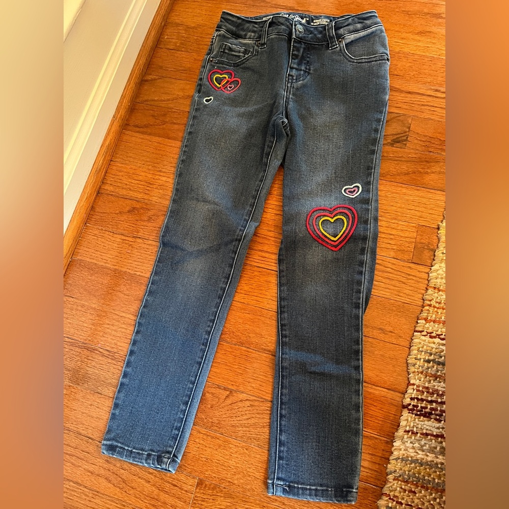 Cat & Jack Skinny Jeans, Embroidered Heart, Size 6X